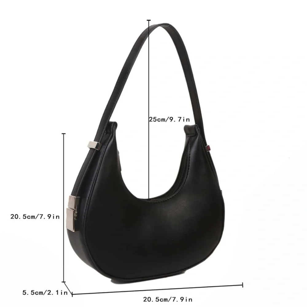 SHEIN Black Mini Hobo Shoulder Bag Y2K Faux Leather Silver Hardware